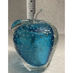 Large Murano art Glass Apple blue spiral Controlled Bubbles 5.5in MCM